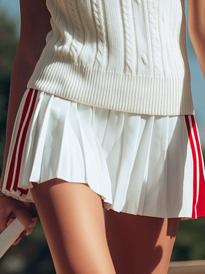 Ensemble Sportif Rétro : Jupe Plissée et Haut Tricoté Col Montant - Expédition en 24 Heures