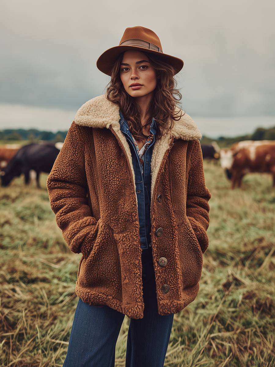 Veste courte en sherpa au charme vintage Western