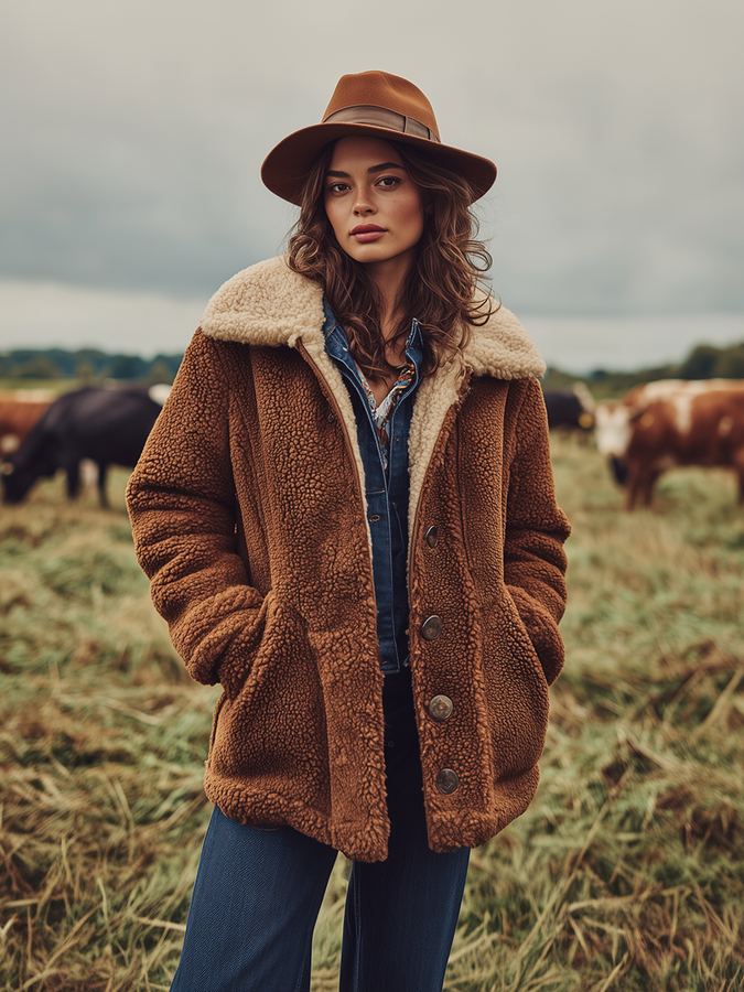 Veste Courte en Sherpa au Style Western Vintage