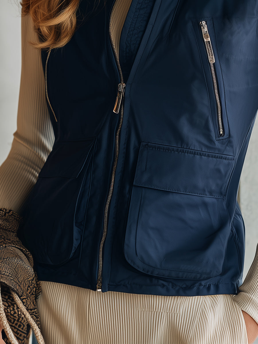 Décontracté Gilet Coupe-Vent en Bleu Foncé