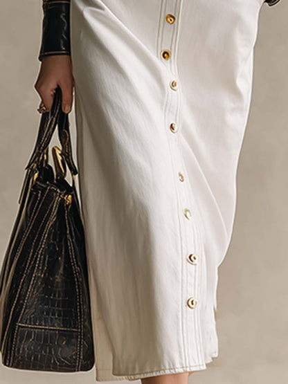 Robe Maxi en Denim Blanc Élégante avec Détails en Cuir : Chic et Tendance