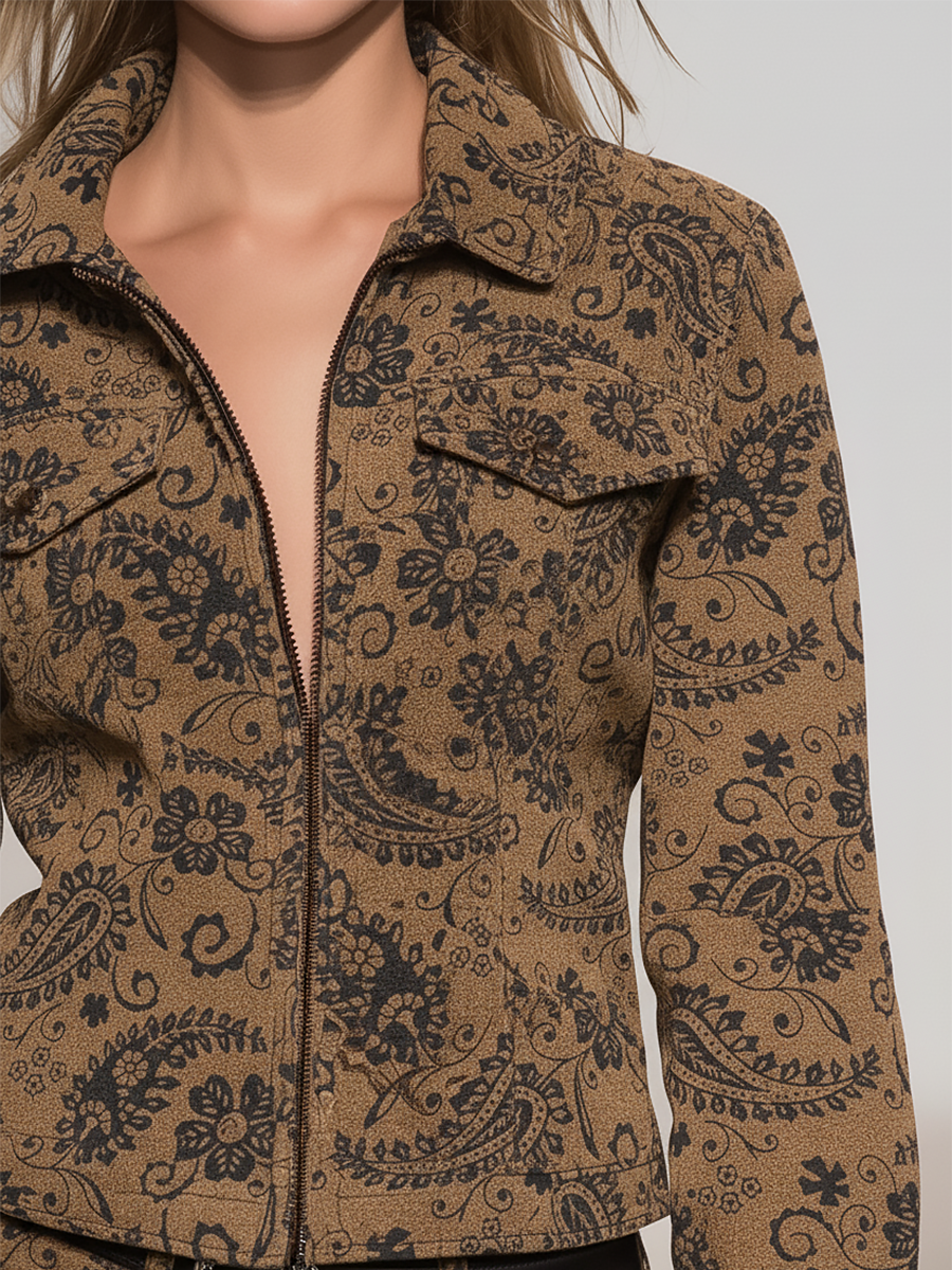 Veste et Jupe en Faux Suède avec Imprimé Paisley au Style Western Vintage
