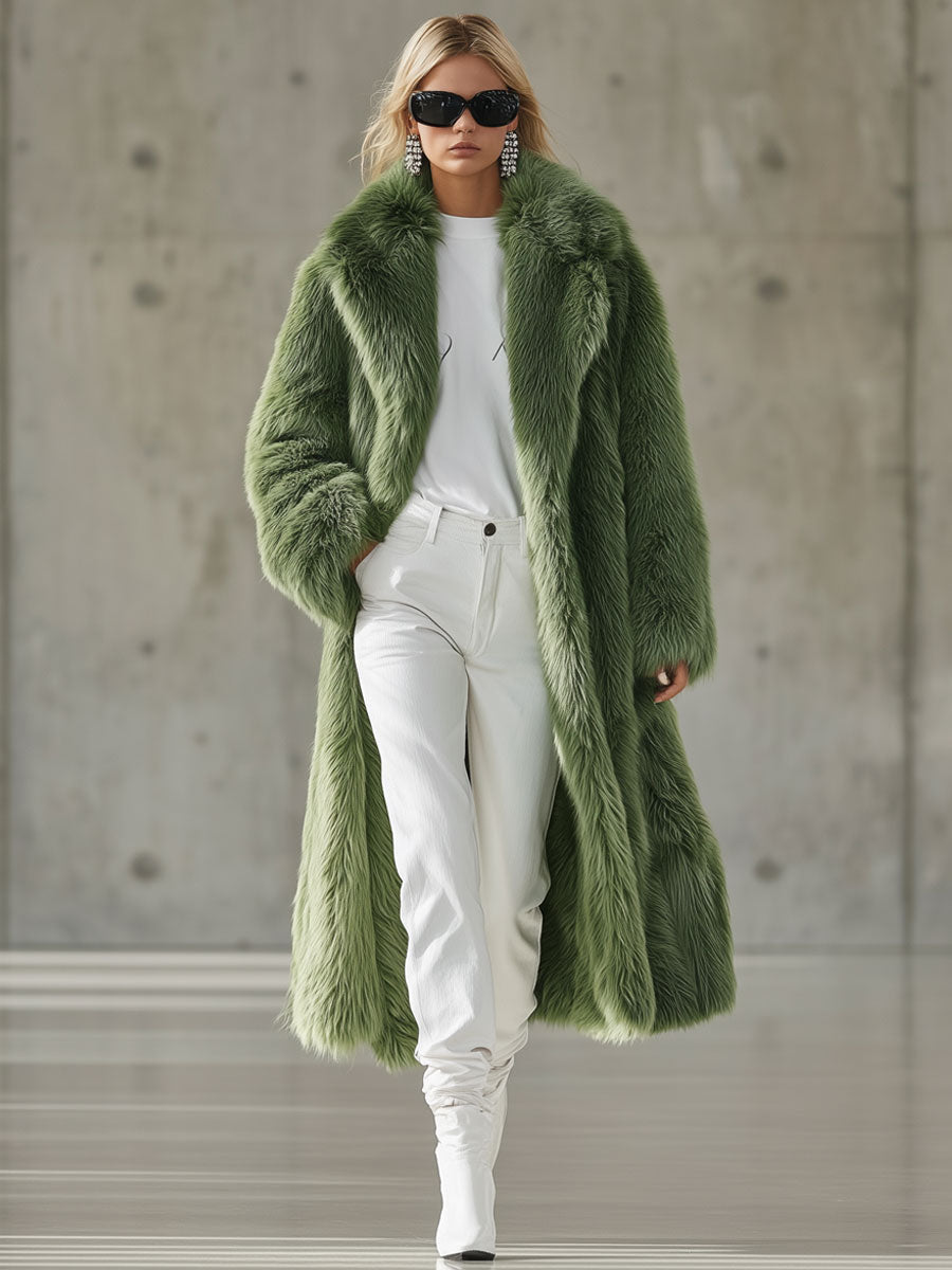 Veste Longue en Fourrure Synthétique Verte au Style Rétro