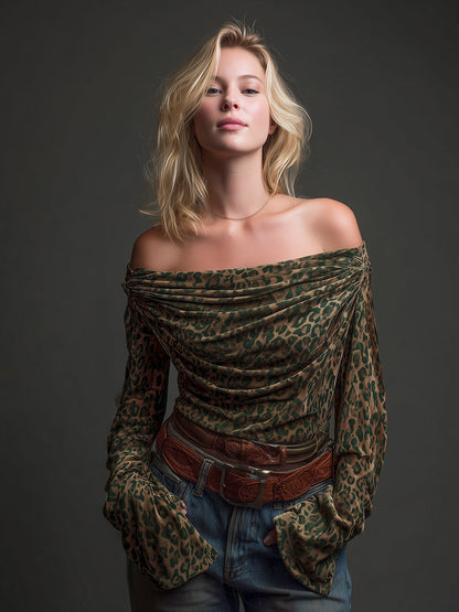 Top en Velours Chic à Col Drapé et Épaule Dénudée - Élégance Haute Couture