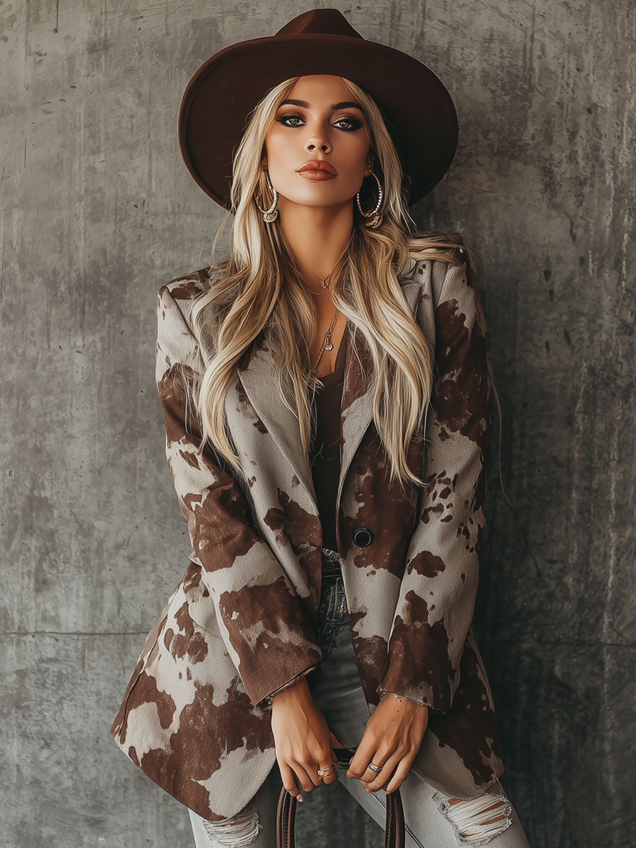 Veste en Suédine Imprimée Style Cowboy Vintage