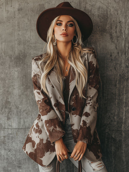 Veste en Suédine Imprimée Style Cowboy Vintage