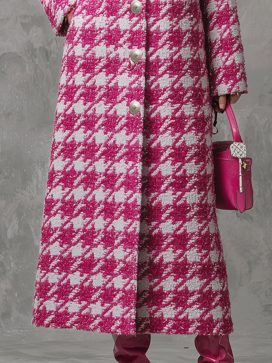 Veste Longue Vintage en Rose à Motif Carreaux