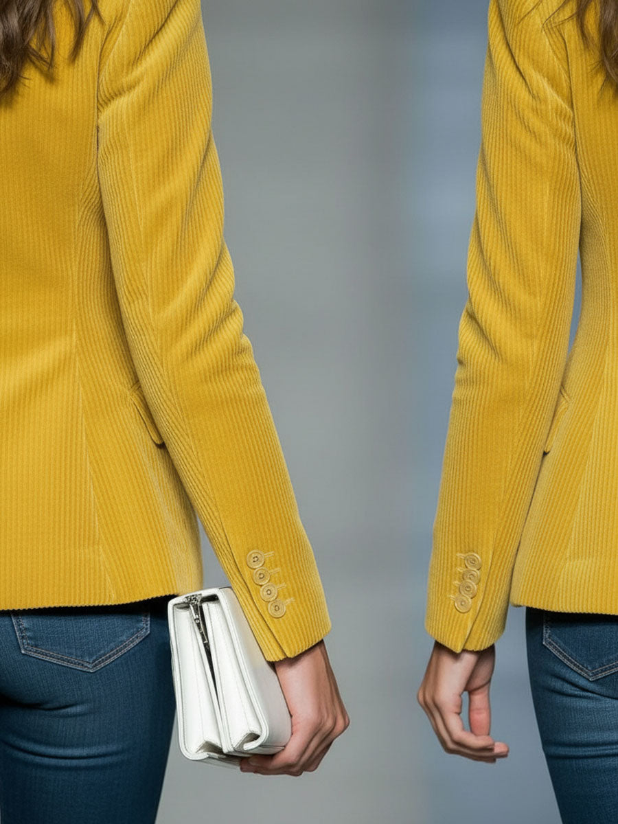 Blazer Vintage en Velours à Bouton Unique