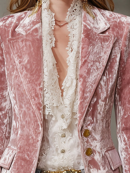 Veste en Velours Rose Vintage avec Détails Dorés