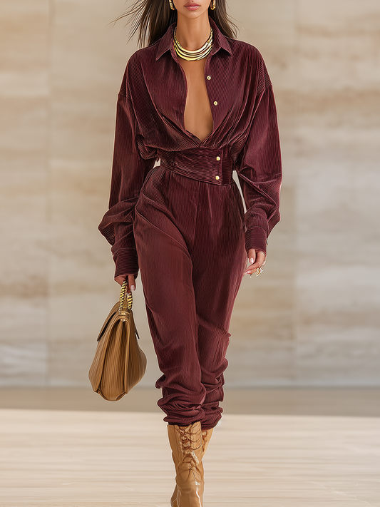 Chic Combinaison en Velours Côtelé à Manches Longues