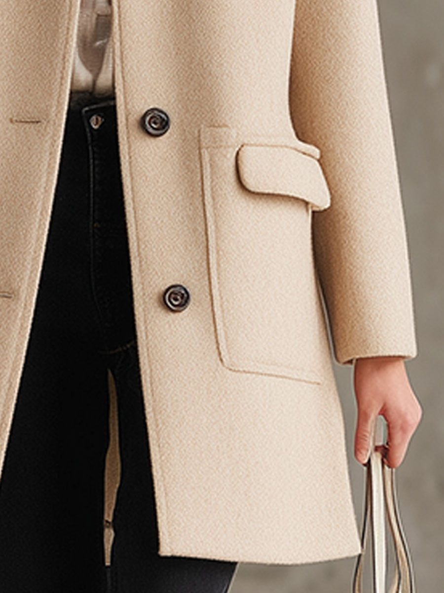 Chic Manteau Beige en Laine avec Col en Fourrure - Élégance et Chaleur Assurées