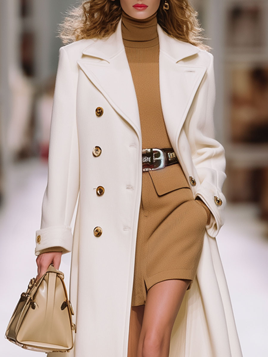 Long Retro Chic White Wool Coat - Effortlessly Stylish