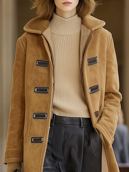 Veste en polaire kaki vintage au look suédé décontracté