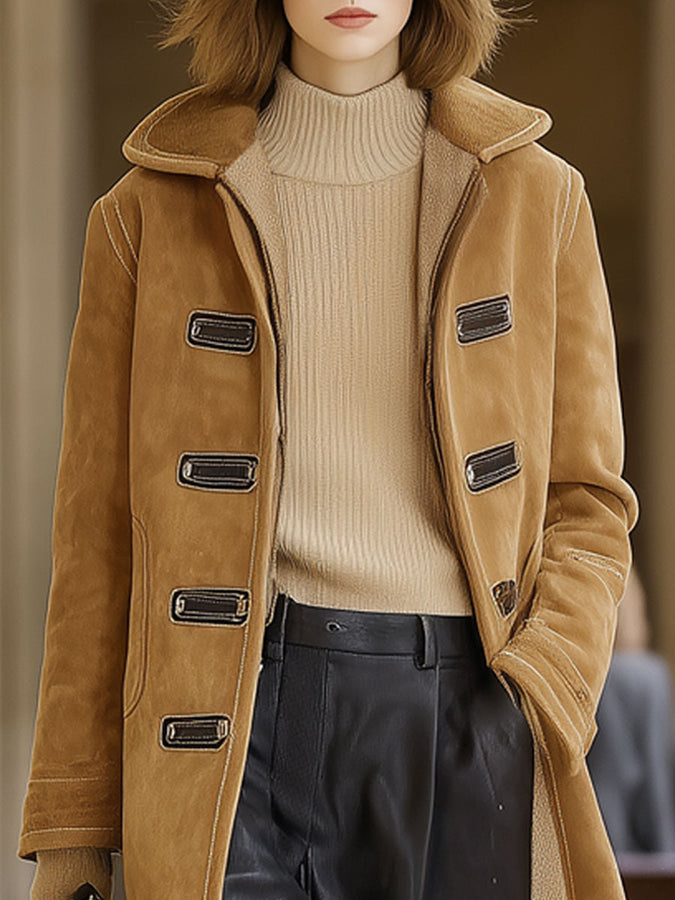 Veste en polaire kaki vintage au look suédé décontracté