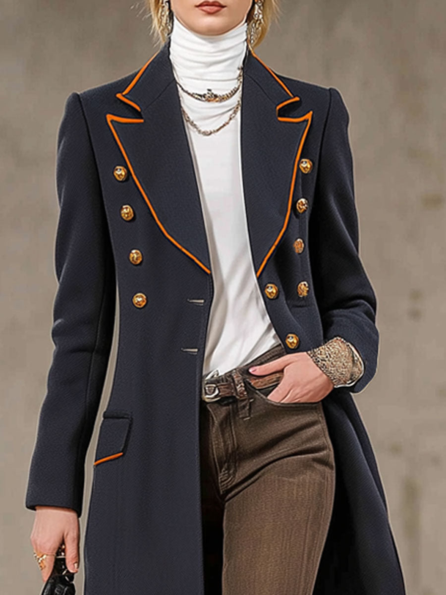 Veste en Laine Élégante avec Boutons Contrastants et Col Sophistiqué