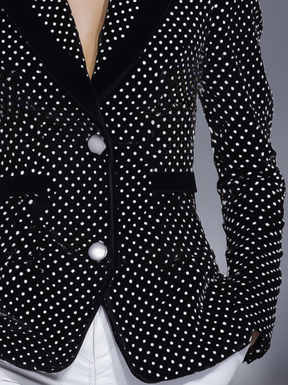 Veste en Velours Noir à Pois Blancs