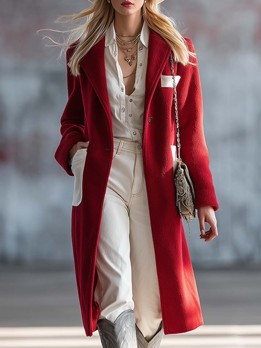Chic Manteau Rouge en Polaire - Élégance Urbaine Mi-Longue