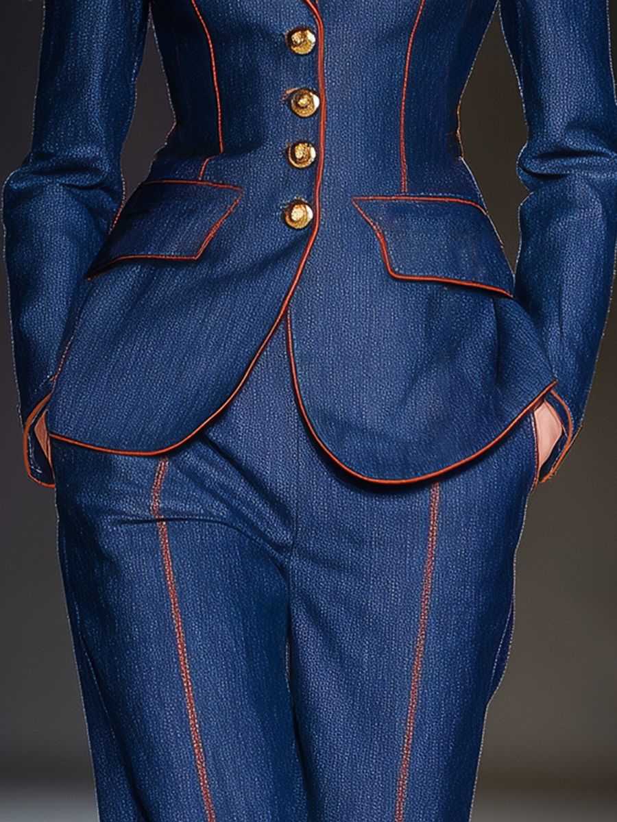 Veste en Jean Vintage à Bords Contrastés