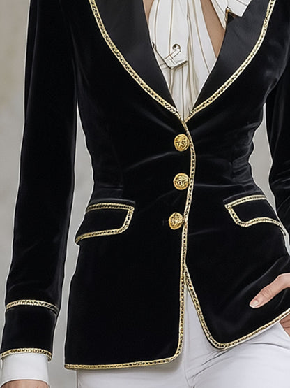 Blazer en Velours Chic avec Col à Détail Contrasté