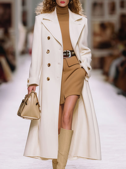 Chic Manteau Long en Laine Blanc : Style Rétro et Confort Ample