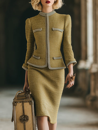 Élégante Veste et Jupe en Tweed Doré Vintage