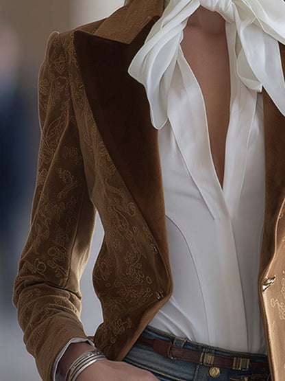 Veste Western Classique en Daim Synthétique Marron au Style Vintage