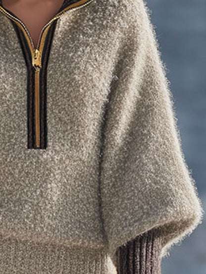 Vintage Kaki Mohair Zip-Up Sweater