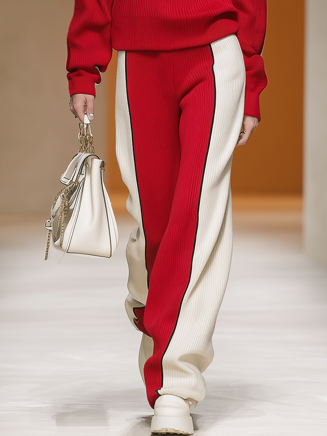 Ensemble Sportif Rétro : Haut et Pantalon Tricot Contrastés