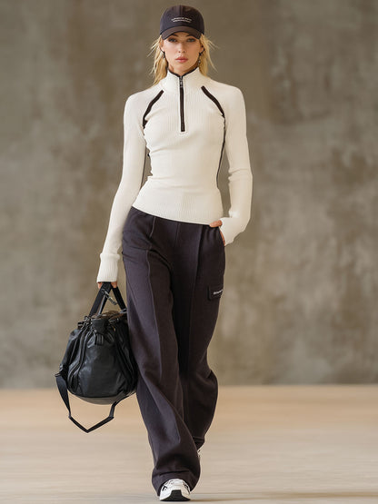 Ensemble Chic : Haut Zippé à Col Montant et Pantalons Amples Confortables