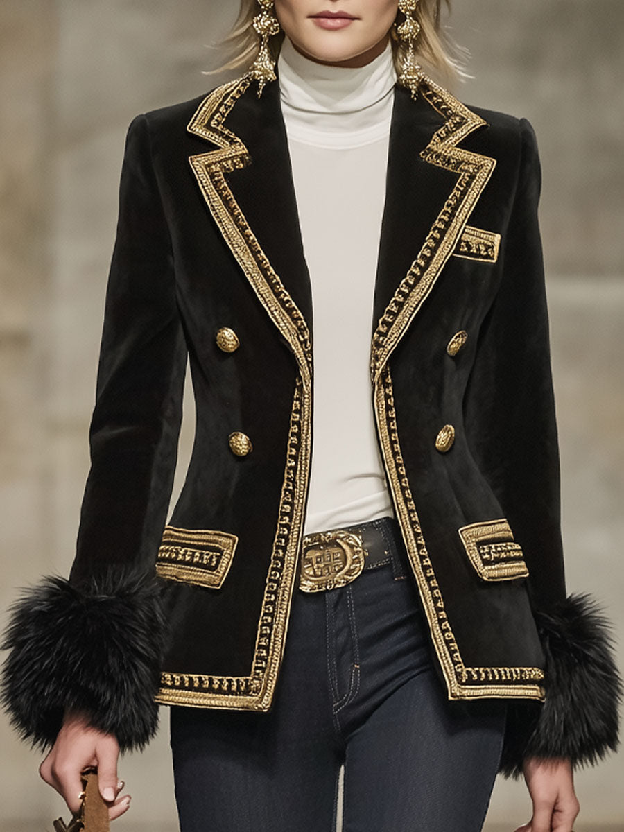 Blazer Chic en Suédine Douce avec Détails Contrastants