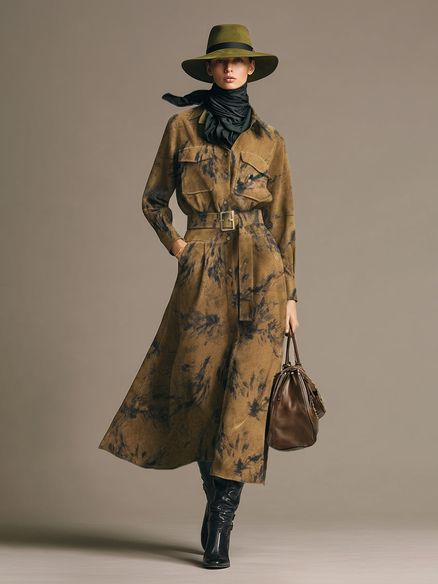 Robe Maxi en Suède Synthétique à Motif Noir - Élégance Western Rétro