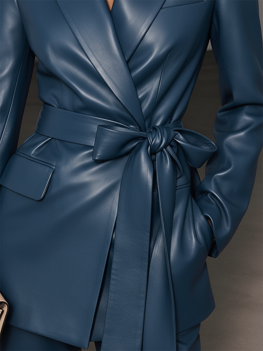 Veste Vintage en Similicuir avec Ceinture Élégante