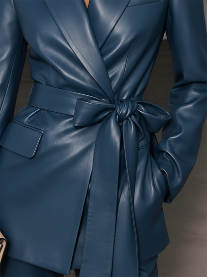 Veste Vintage en Similicuir avec Ceinture Élégante