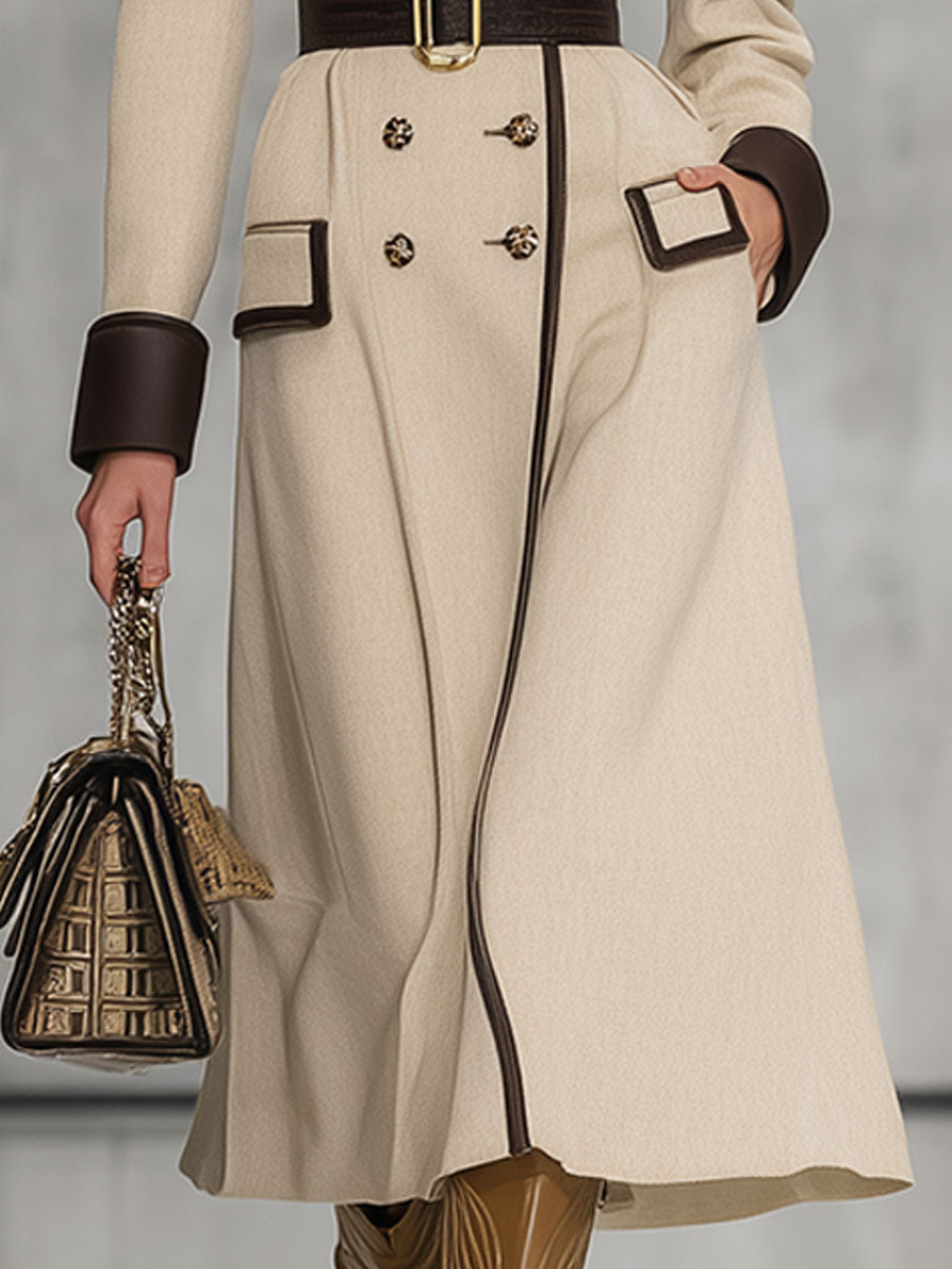 Chic Kaki Mi-Long à Double Boutonnage