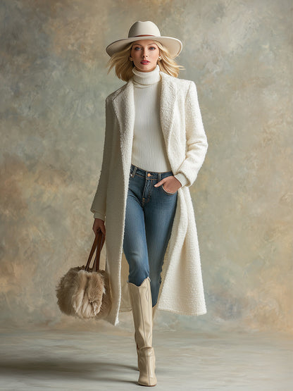 Élégant Manteau Mi-Long en Tweed Blanc : Douceur et Style