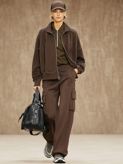 Ensemble Sportif Cocoa Brown : Veste Ample et Pantalons à Poches Multiples