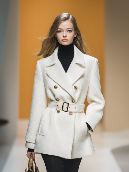 Chic Manteau Court en Laine à Double Boutonnage