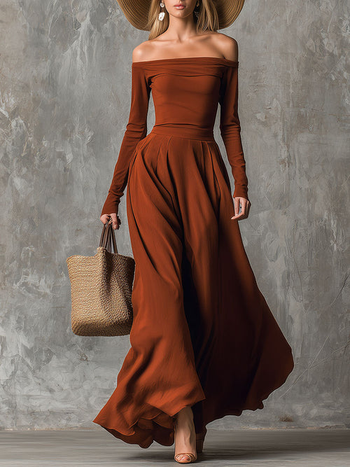 Vintage-Inspired Orange Maxi Dress with Elegant Décolleté