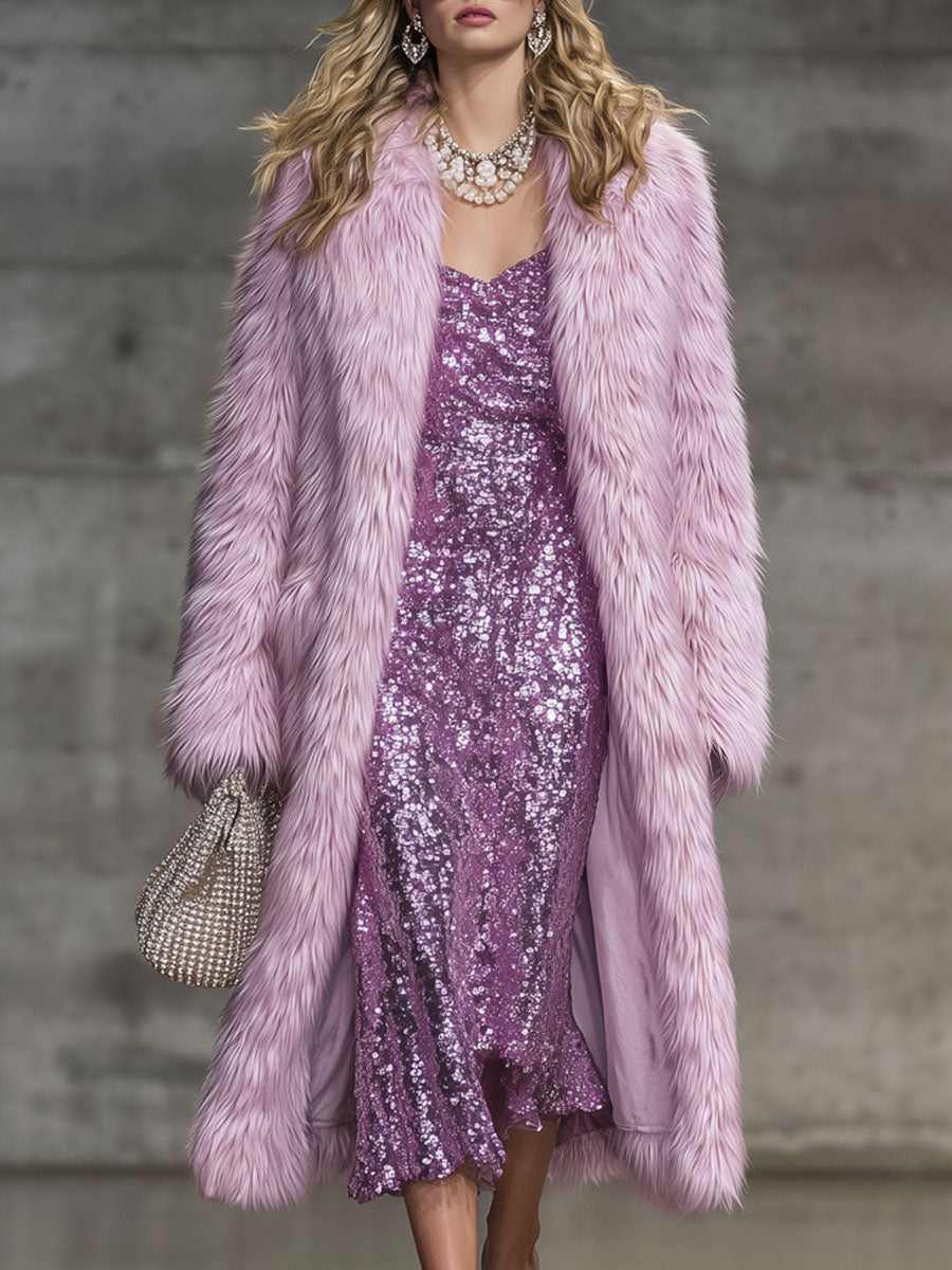 Veste en fausse fourrure rose rétro chic et décontractée