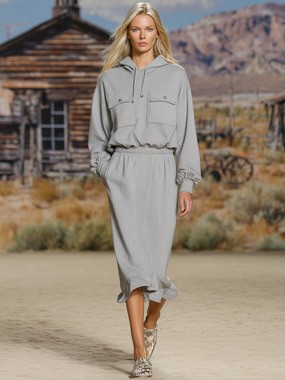 Décontractée Robe Midi à Capuche en Gris Clair
