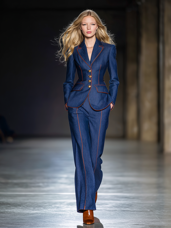 Veste en denim à bords contrastés au style rétro