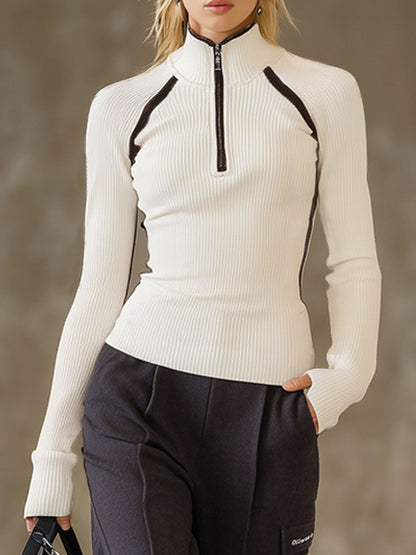 Ensemble Chic : Haut Zippé à Col Montant Ajusté et Pantalons à Jambes Larges