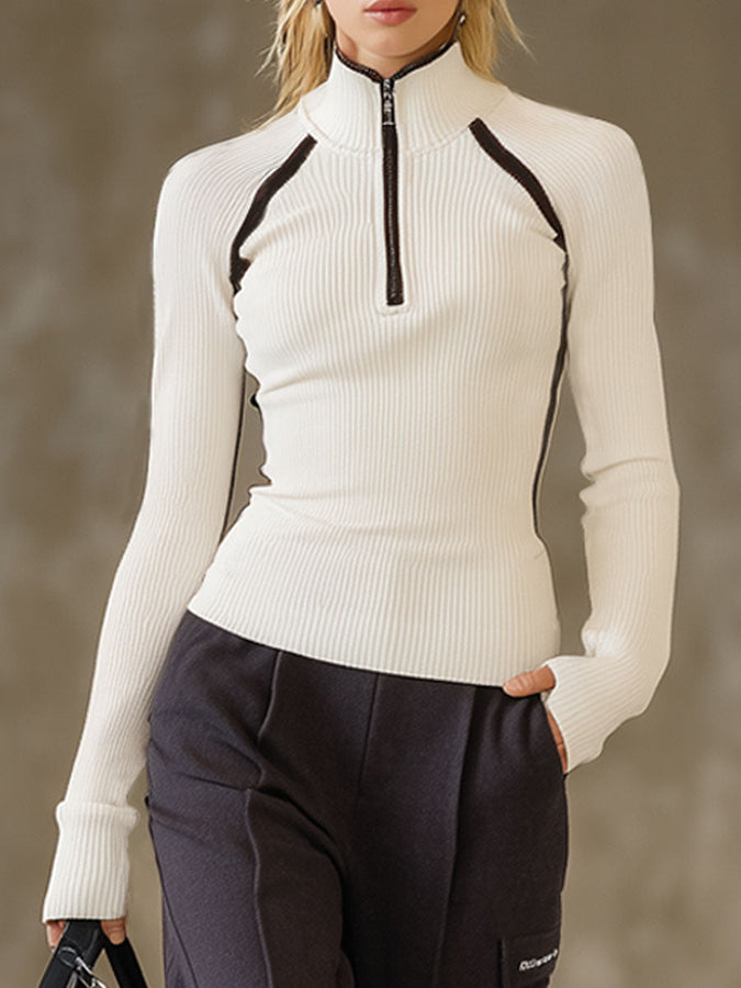Ensemble Chic : Haut Zippé à Col Montant Ajusté et Pantalons à Jambes Larges