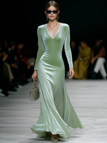 Élégante Robe Maxi en Velours Vert Clair : Chic et Tendance