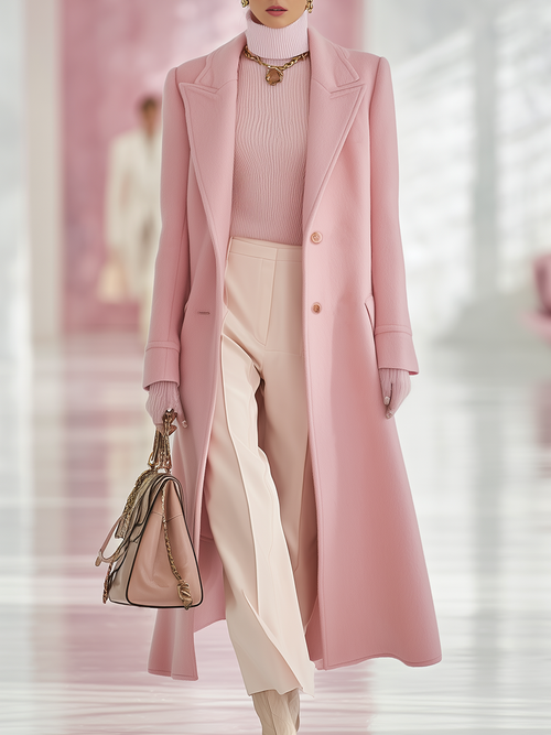 Élégant Manteau Long en Laine à Revers Classique