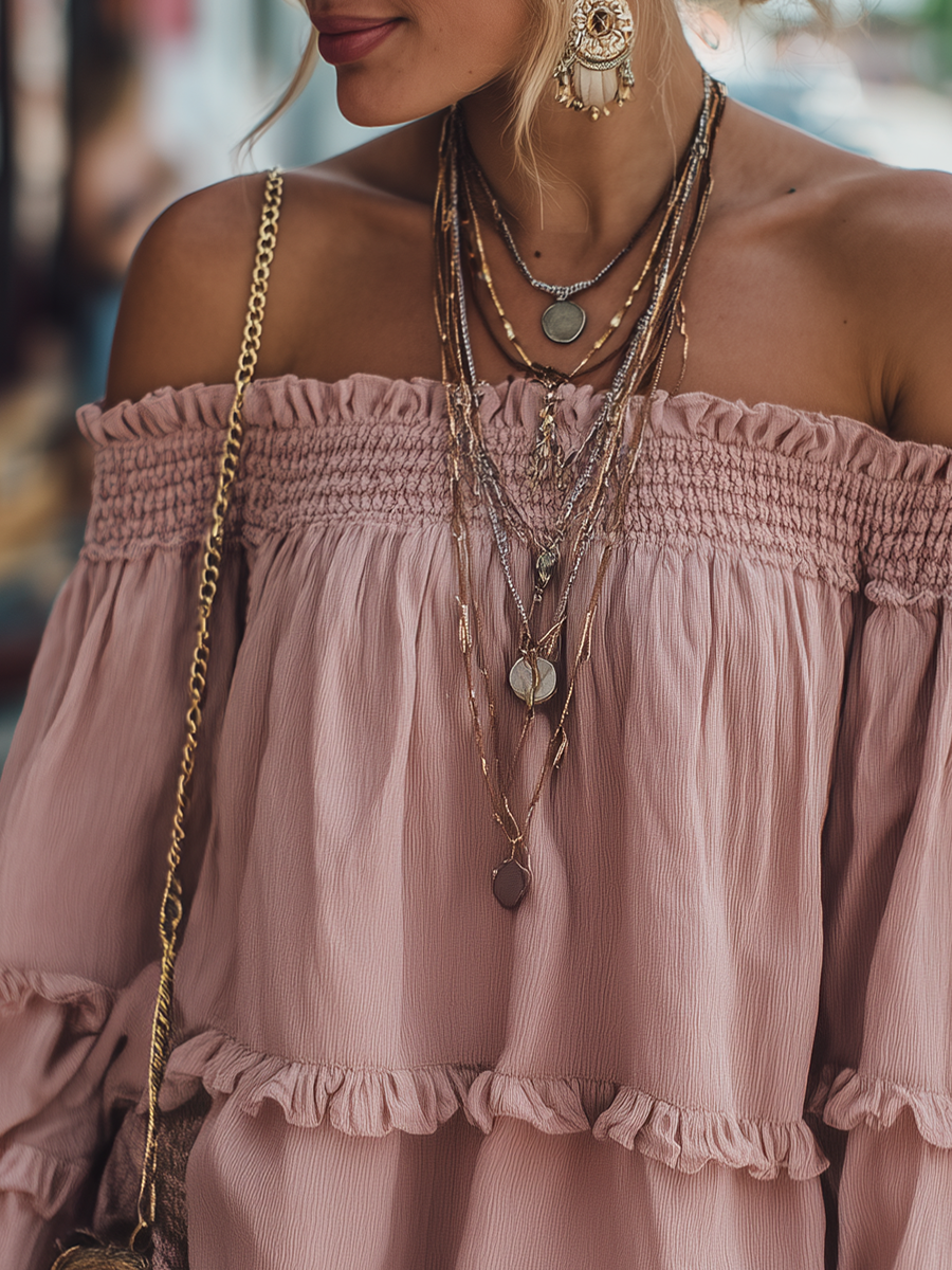 Chemise Vintage à Manches Longues et Épaules Dénudées - Livraison en 24 Heures !