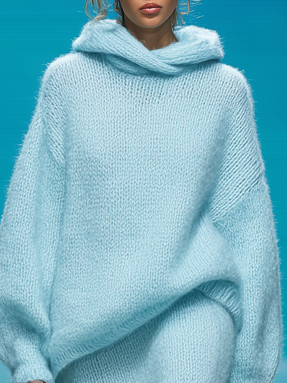 Ensemble Confortable : Sweat à Capuche Oversize et Jupe Tricotée