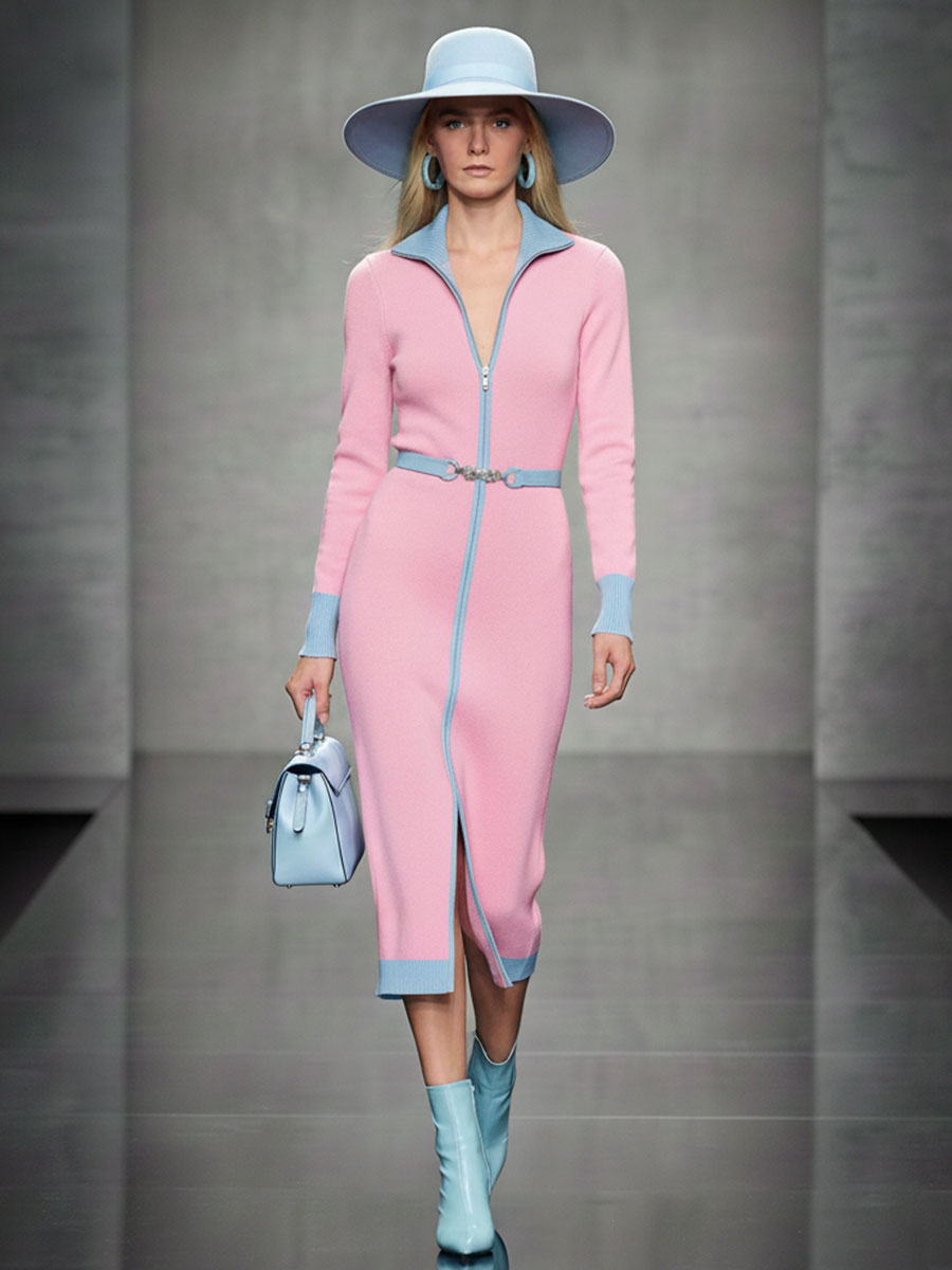 Élégante Robe Midi Tricotée en Rose : Confort et Style Réunis