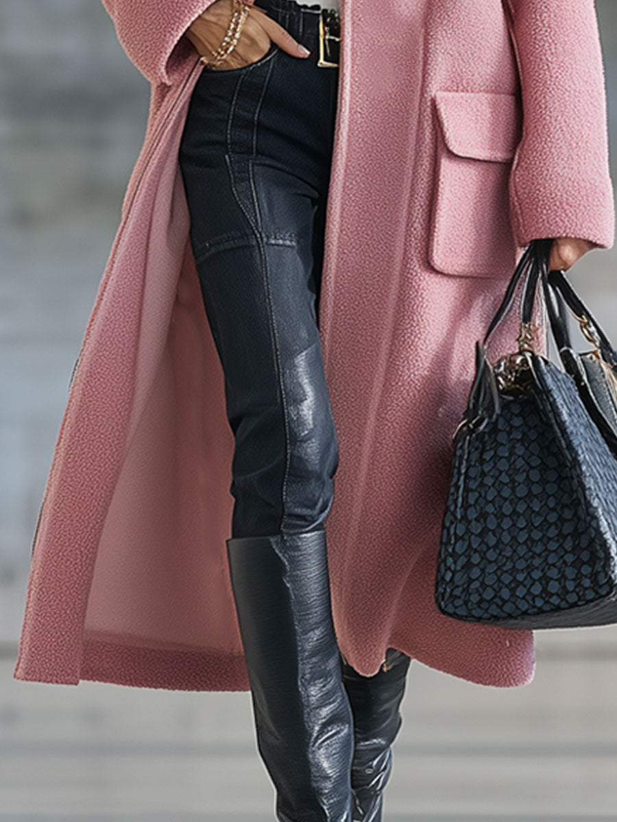 Veste Longue en Polaire Rose Rétro avec Zip – Style Décontracté