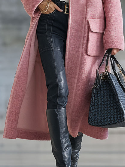 Veste Longue en Polaire Rose Rétro avec Zip – Style Décontracté